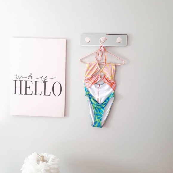 NWT Solid & Striped colourblock tropical print cut out one piece swimsuit, M - Picture 7 of 10